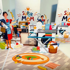 SUPER MÃE - Incríveis habilidades multitarefas da mãe moderna - Cartão de felicitações pop-up 3D - Compre online https://origamipopcards.com/