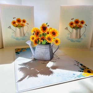 Arrosoir vintage avec tournesols 3D Pop Up Origami Carte de voeux Joyeux anniversaire Fête des Mères ACHETER EN LIGNE https://origamipopcards.com/