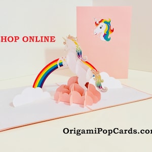 Cartão de aniversário fofo de unicórnio fada 3D - Cartão de convite de aniversário feito à mão em origami - SYDNEY COMPRE ONLINE https://origamipopcards.com/