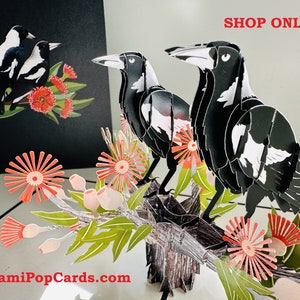 DOUBLE Australian Magpie Aussie Iconic Bird Happy Birthday Handmade Created by Origami Pop Cards Shop Online https://origamipopcards.com/