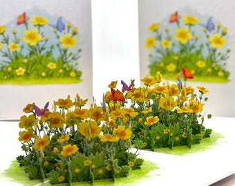 Wild Celery or Creeping Buttercup Glossy Yellow Flower Garden Happy Birthday 3D Pop Greeting Card Shop Online https://origamipopcards.com/