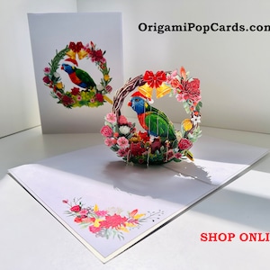 Merry Christmas Australian Bird Rainbow Lorikeet & Native Flower Wreath 3D Pop Up Greeting Card Shop Online https://origamipopcards.com/