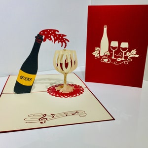 Bottiglia di vino e biglietto di auguri in vetro - Creato da Origami Pop Cards Sydney Australia - Biglietti pop-up in carta 3D - OrigamiPopCards.com Fatto a mano con amore