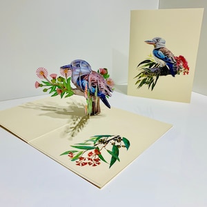 Cartão Pop-up de Pássaro Australiano Kookaburra Risonho - Criado por Origami Pop Cards - Feito à mão com amor - Sydney, Austrália. OrigamiPopCards.com
