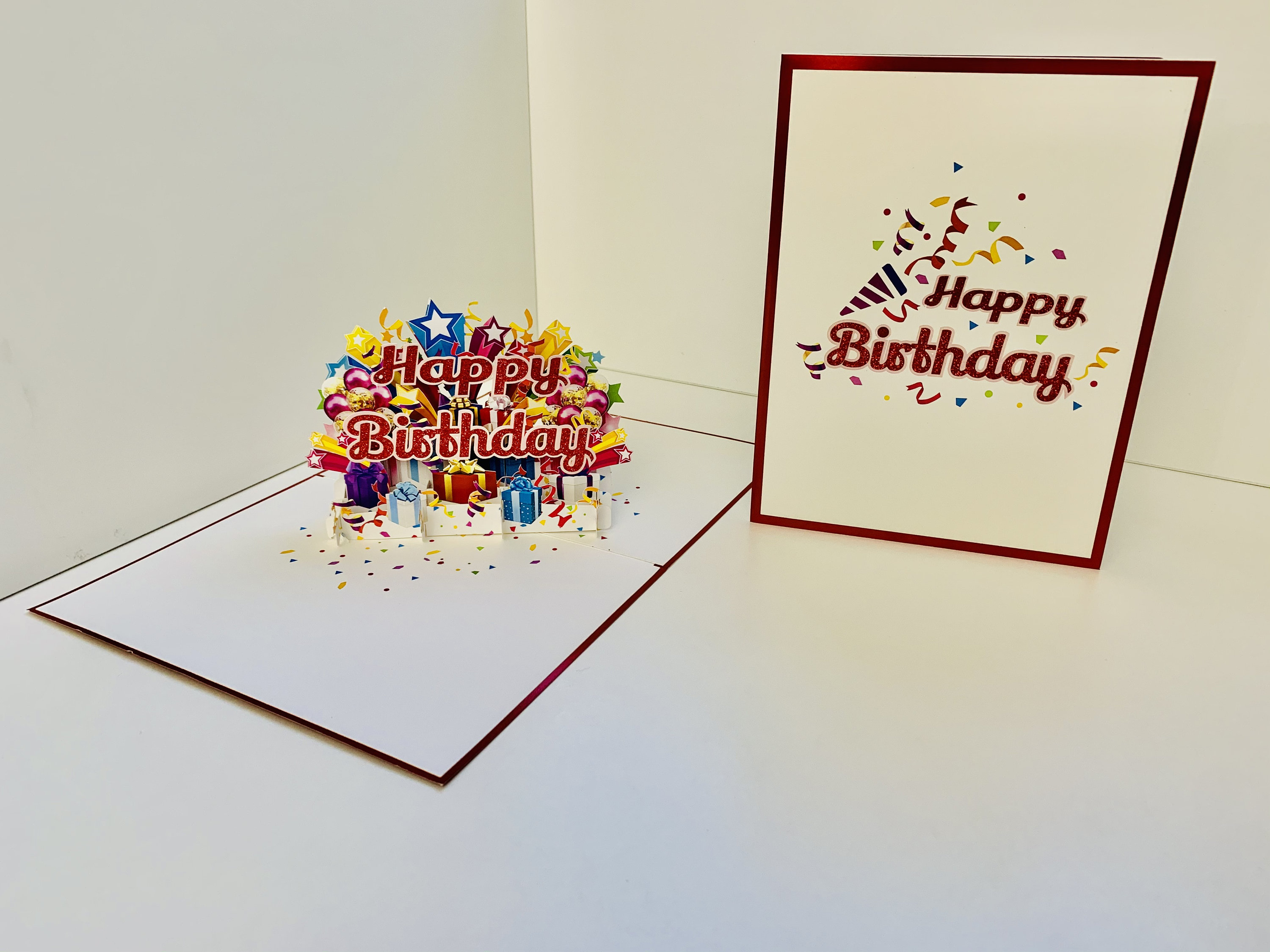 Luxury Red Happy Birthday With Presents 3D Pop up Card - Created