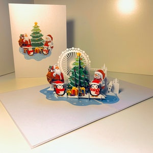 Comemore o Natal com o Papai Noel e o Pinguim Boneco de Neve ~ Cartão de Feliz Natal Pop-up 3D Compre online https://origamipopcards.com/
