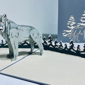 Tarjeta de lobo salvaje - Creada por Origami Pop Cards Sydney Australia Tarjetas desplegables de papel 3D - OrigamiPopCards.com Hecho a mano con amor