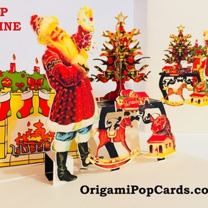 Cartão de felicitações pop-up 3D estilo clássico vitoriano de Natal metálico - feito à mão por Origami Pop Cards Love https://origamipopcards.com/