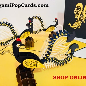 Cartão de pássaro nativo australiano Lyrebird criado por Origami Pop Cards Sydney - Cartões pop-up de papel 3D - OrigamiPopCards.com Feito à mão com amor