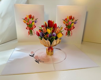 Sweetheart Tulip Bouquet Perfect for a Thank You Note by Origami Pop Cards Pop Up Greeting Card Shop Online https://origamipopcards.com/