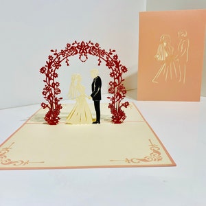 Cartão Pop-up Clássico de Casamento Rosa Pastel Metálico - Criado por Origami Pop Cards - Feito à mão com amor - Sydney, Austrália. OrigamiPopCards.com