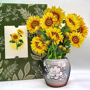 Bouquet de fleurs pop-up tournesol doré Joyeux anniversaire Cartes pop origami allergiques à l'hôpital Boutique en ligne https://origamipopcards.com/