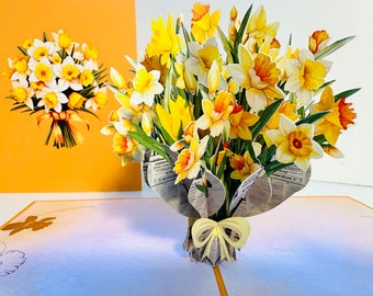 ORANGE Cover - Spring Daffodil Bloom Flower Bouquet Happy Birthday - 3D Pop Up Greeting Card Shop Online https://origamipopcards.com/