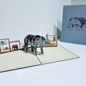 Bunte handbemalte Elefant Pop Up Karten - erstellt von Origami Pop Cards Sydney 3D Papier Pop Up Karten - OrigamiPopCards.com Hand Made with Love