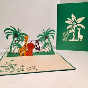 Affe, Löwe & Giraffe Jungle Zoo Pop Up Grußkarte - erstellt von Origami Pop Cards Sydney - OrigamiPopCards.com Hand Made With Love