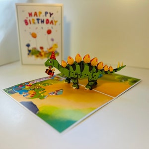 Feliz Aniversário Festa de Dinossauro com Presentes Cartão Pop-up 3D de Amor Feito à Mão Feliz Aniversário Compre Online https://origamipopcards.com/