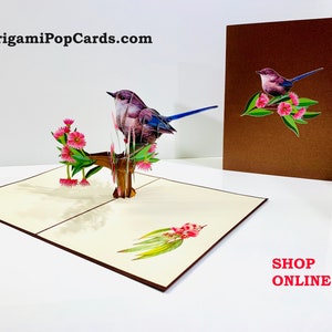 Brown "Jenny Wren" Superb Fairy-Wren or Known as Blue Wren Aussie Bird Created by Origami Pop Cards Sydney Australia 3D Paper Pop Up Card