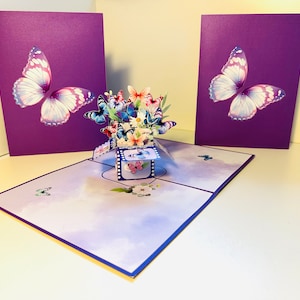 Linda caixa de presente mágica com borboleta voadora, cartão pop-up 3D, feliz aniversário, obrigado, casamento, compre online https://origamipopcards.com/