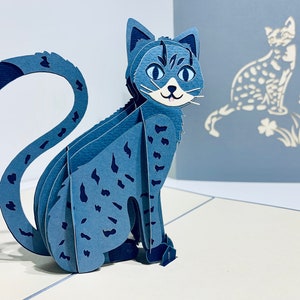 Katze in Silbergrau Karte - erstellt von Origami Pop Cards Sydney Australia 3D Papier Pop Up Karten - OrigamiPopCards.com Hand Made With Love