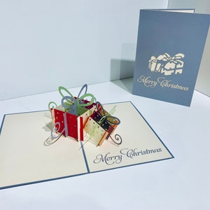 Metallic Weihnachtsgeschenk in Silbergrau & Rot 3D Grußkarte - erstellt von Origami Pop Up Cards, OrigamiPopCards.com Hand Made with Love