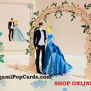 Estilo ocidental - Cartão de felicitações pop-up 3D clássico de casamento com safira metálica - Criado por Origami Pop Card com amor - OrigamiPopCards.com