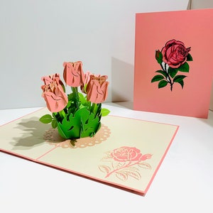 Pink Rose Bouquet Karte - erstellt von Origami Pop Cards Sydney Australia 3D Papier Pop Up Karten - OrigamiPopCards.com Hand Made With Love