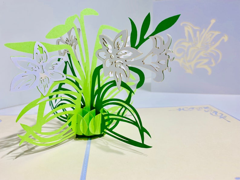 White Lily Bush Pop up Card - Created by Origami Pop Cards - 3D Magical ...