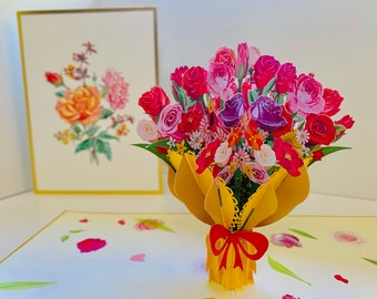 Luxury Gold Embossing Sweetheart Flower Bouquet 3D Pop Up Greeting Card Happy Birthday Thank You Shop Online https://origamipopcards.com/