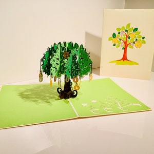 Grüner Geldbaum viel Glück Karte - Hergestellt von Origami Pop Cards, Australien - 3D Papier Pop Up Karten - OrigamiPopCards.com Hand Made with Love