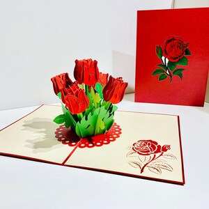 Cartão Buquê de Rosas Vermelhas Clássico e Chique - Criado por Origami Pop Cards 3D - Cartões Pop-up de Papel Mágico Sydney Austrália OrigamiPopCards.com
