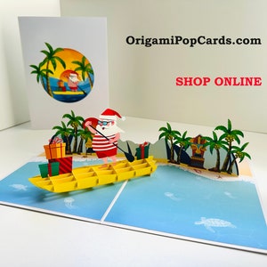 Australian Christmas Santa at Bondi Beach Sydney Funny Merry Christmas 3D Pop Up Greeting Card Love Shop https://origamipopcards.com/
