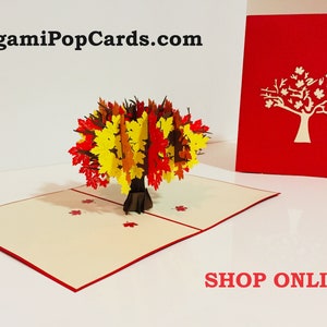 Herbstlicher Fächerahorn mit rotem Bezug 3D Pop Up Grußkarte - erstellt von Origami Pop Cards - OrigamiPopCards.com Hand Made with Love