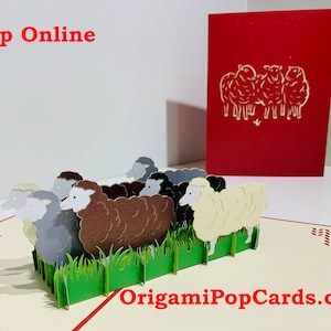 Schafherde mit rotem Überzug - Erstellt von OrigamiPop Cards - Australien 3D Papier Pop Up Karten OrigamiPopCards.com Hand Made with Love