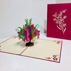 Pink & Lila Wildblumenstrauß Karte - erstellt von Origami Pop Cards Sydney 3D Papier Pop Up Karten - OrigamiPopCards.com Hand Made with Love