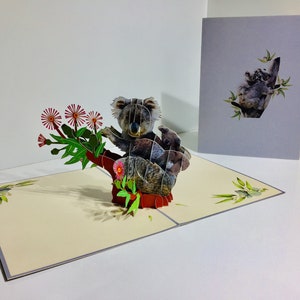 Australische kaart met koala-moeder en baby Australische wilde dieren - pop-kaarten gemaakt door origami - 3D magische papieren pop-upkaarten - Sydney, Australië