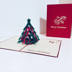 Árvore de Natal grande metálica em vermelho e verde, cartões comemorativos pop-up 3D - Criado por Origami Pop Cards com amor - OrigamiPopCards.com
