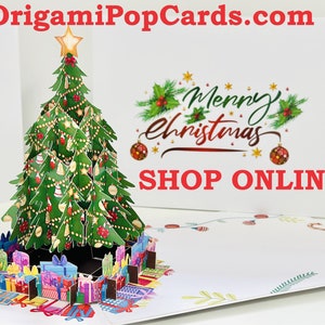 Árvore de Natal de inverno ~ Cartão de felicitações pop-up 3D Feliz Natal Boas festas Loja online feita à mão https://origamipopcards.com/
