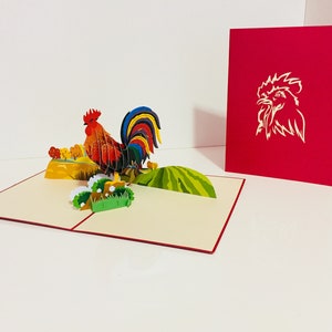 Bunter Hahn Karte - erstellt von Origami Pop Cards - Australien 3D Papier Pop Up Karten OrigamiPopCards.com Hand Made With Love