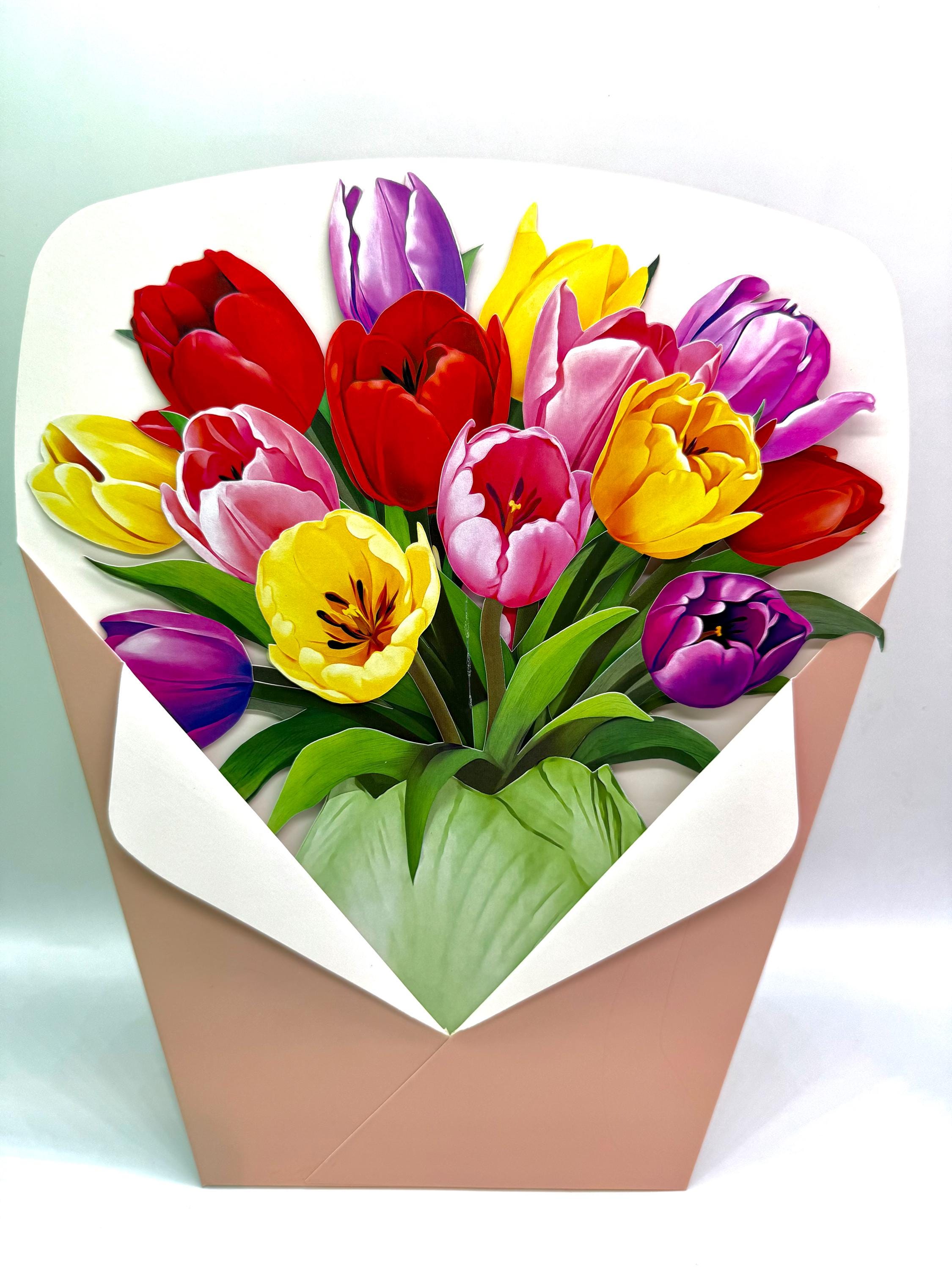 Colourful Tulip Time 3D Pop-up Flower Bouquet Happy Birthday