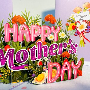 Feliz Dia das Mães - Jardim de flores de margaridas roxas da primavera - Cartão de felicitações pop-up 3D feito à mão com amor Compre online https://origamipopcards.com/