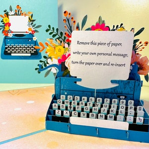 Machine à écrire vintage avec votre message personnel Carte de voeux d'anniversaire pop-up 3D faite main Achetez en ligne https://origamipopcards.com/