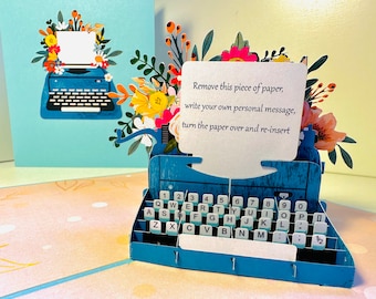 Vintage Typewriter Machine with Your Own Personal Message Handmade 3D Pop Up Greeting Birthday Card Shop Online https://origamipopcards.com/