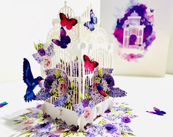 Gorgeous Butterflies Birds Spring Flowers 3D Pop Up Greeting Card Happy Birthday Thank You Wedding Shop Online https://origamipopcards.com/