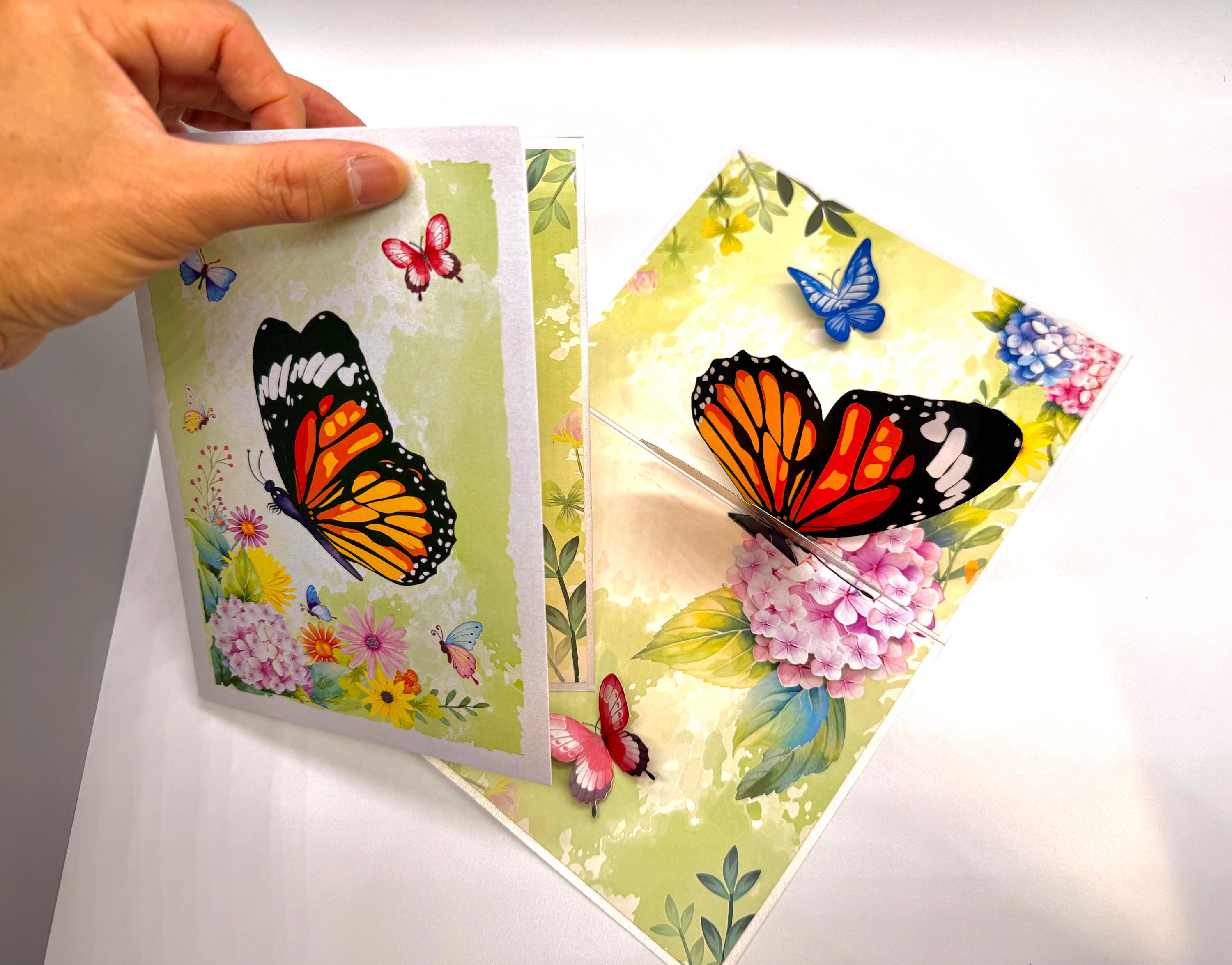 Tarjeta Pop-Up De Origami Mariposas Y Flores – Hecha A Mano Para Cumpleaños O Gracias