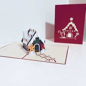 Cartões comemorativos pop-up 3D com casinhas de gengibre de Natal metálicas - Criados por Origami Pop Cards - Feitos à mão com amor - OrigamiPopCards.com