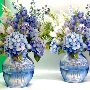 Elegant Blue Hydrangea 3D Pop-Up Flower Bouquet Happy Birthday Hospital Allergy Friendly Origami Pop Cards Shop https://origamipopcards.com/