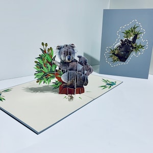 Australische kaart met koala-moeder en baby Australische wilde dieren - pop-kaarten gemaakt door origami - 3D magische papieren pop-upkaarten - Sydney, Australië