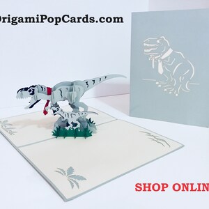 Cartão de dinossauro pai e filho - Criado por Origami Pop Cards Sydney Austrália Cartões pop-up de papel 3D - OrigamiPopCards.com Feito à mão com amor