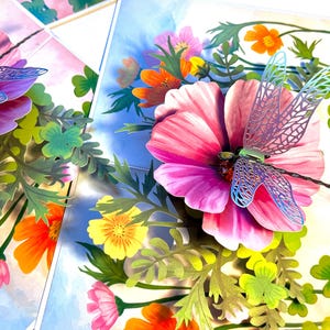 Libélula Atraindo Cosmos Flores Jardim 3D Pop Up Cartão de Saudação Feliz Aniversário Cartões Origami Pop Compre Online https://origamipopcards.com/