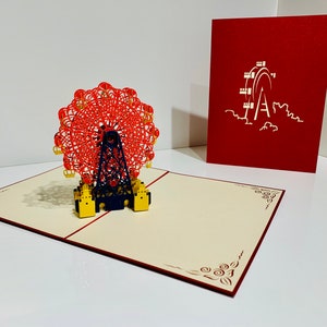 Riesenrad in Rot & Gelb Karte - Erstellt von Origami Pop Cards Sydney 3D Papier Pop Up Karten - OrigamiPopCards.com Hand Made with Love